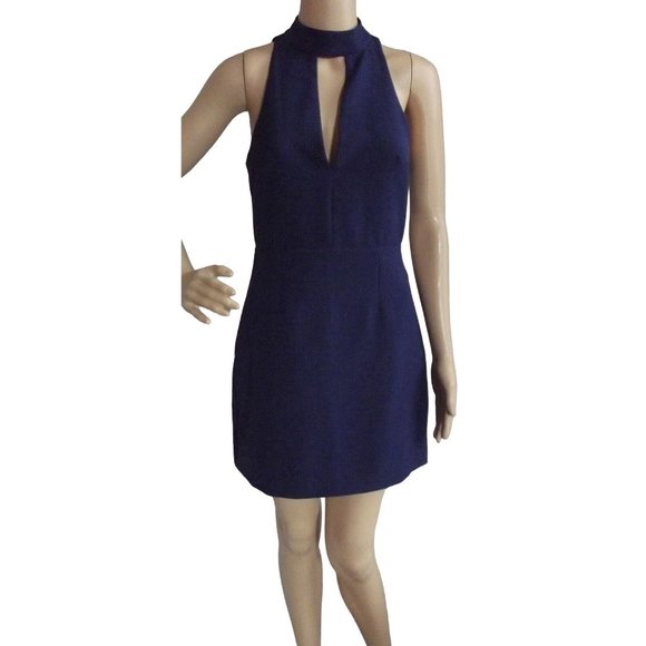 Express 6 Blue Mock Neck Keyhole Sleeveless Sheath Dress back black lace small - Picture 1 of 12